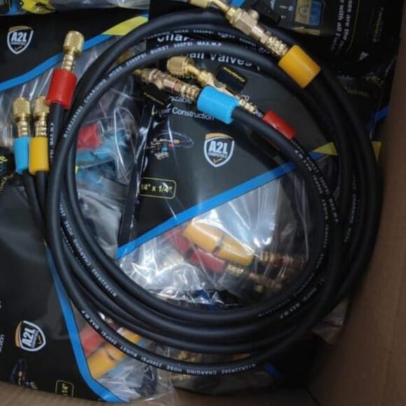 "A2L HVAC Charging Hose Set with Ball Valves – Heavy Duty, Color-Coded, 1/4” SAE - Picture 1 of 1